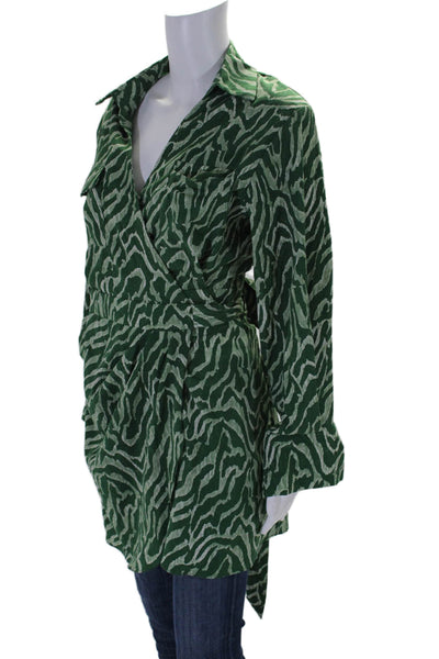 Ivivi Womens Long Sleeve Tie Front Tiger Striped Light Jacket Green Size Small