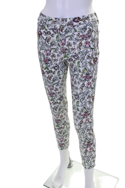 L'Agence Womens Floral Drawn Print Skinny Leg Margot Jeans White Size 25