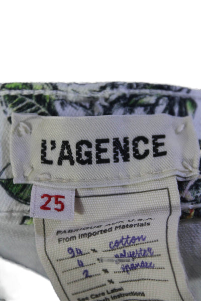 L'Agence Womens Floral Drawn Print Skinny Leg Margot Jeans White Size 25