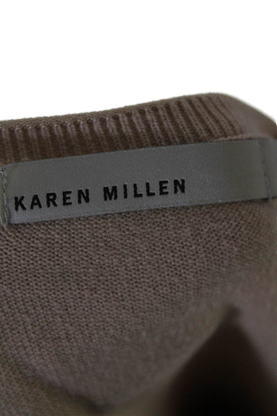 Karen Millen Womens Ribbed 3/4 Sleeves V Neck Sweater Beige Cotton Size 2