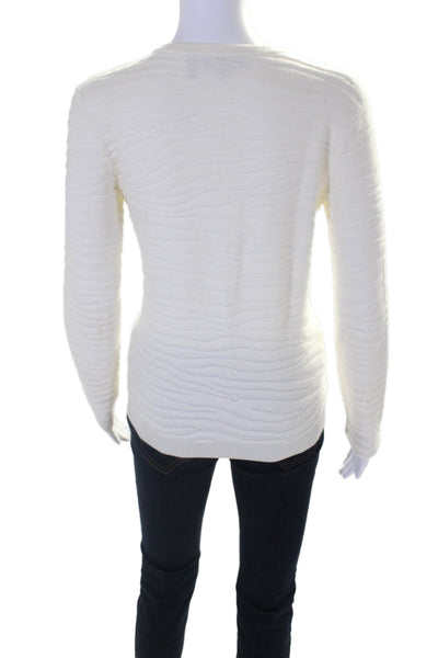 Theory Womens Long Sleeves V Neck Zebra Plush Sweater White Wool Size Petite