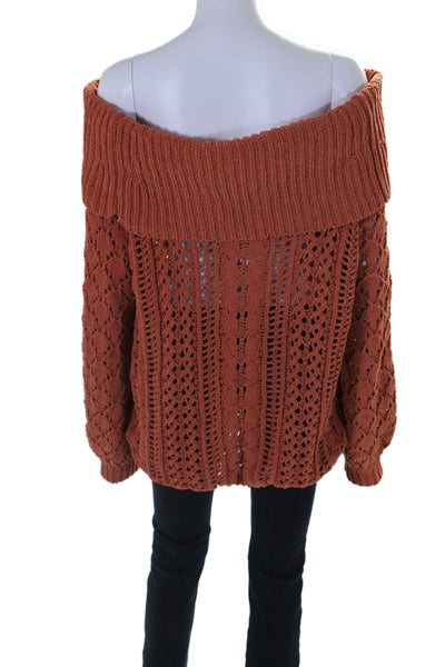 Umgee USA Women's Off The Shoulder Open Knit Pullover Sweater Rust Size M