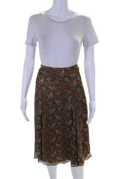 DKNY Women's Pull-On Lined Flare Floral Midi Skirt Brown Size 8