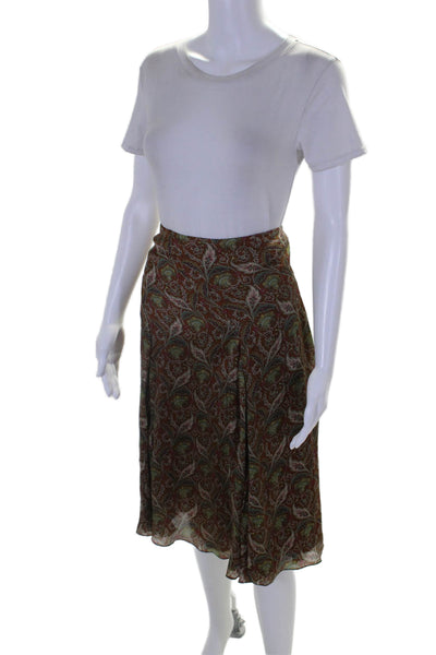 DKNY Women's Pull-On Lined Flare Floral Midi Skirt Brown Size 8