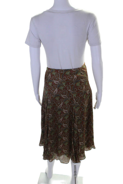 DKNY Women's Pull-On Lined Flare Floral Midi Skirt Brown Size 8