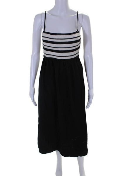 Zara Womens Black Striped Square Neck Sleeveless Midi Shift Dress Size S