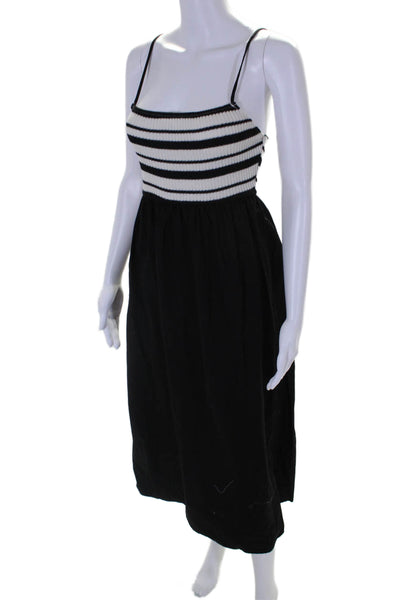 Zara Womens Black Striped Square Neck Sleeveless Midi Shift Dress Size S