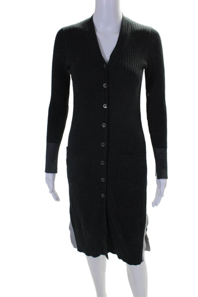 Michael Stars Womens Cotton Dark Gray Ribbed V-neck Sweater Dress Size XS