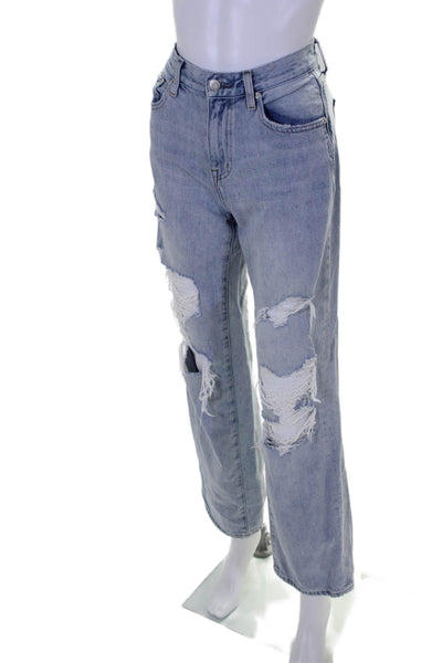 Pistola Womens Blue Light Wash Distress High Rise Straight Leg Jeans Size 25