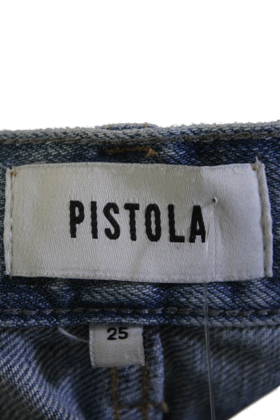 Pistola Womens Blue Light Wash Distress High Rise Straight Leg Jeans Size 25