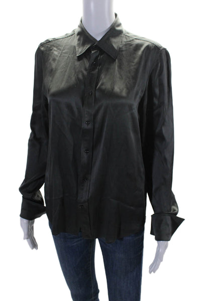 Ralph Lauren Black Label Womens Silk Long Sleeve Button Down Blouse Gray Size 10