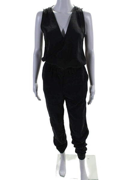 Rebecca Minkoff Womens Silk Sleeveless V Neck One Piece Jumpsuit Black Size 2