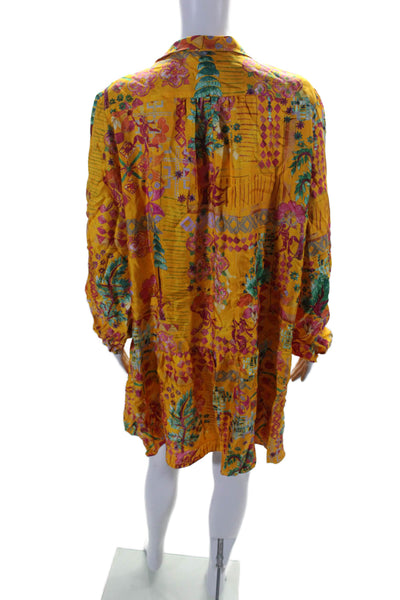 Saloni Womens Silk Long Sleeve Abstract Print V Neck Shift Dress Yellow Size 10