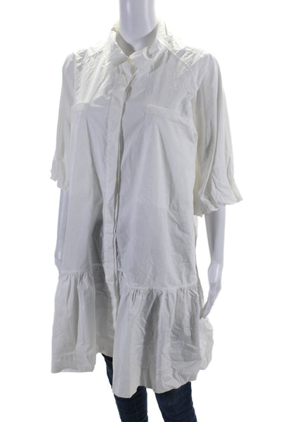 Jonathan Simkhai Womens Cotton Puff Sleeve Button Down Blouse White Size XL