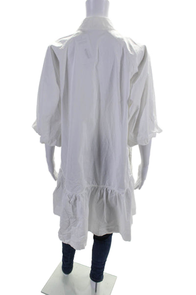 Jonathan Simkhai Womens Cotton Puff Sleeve Button Down Blouse White Size XL