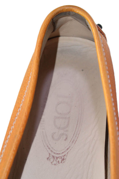 Tods Womens Leather Round Toe Slip On Penny Loafers Flats Orange Size 7.5