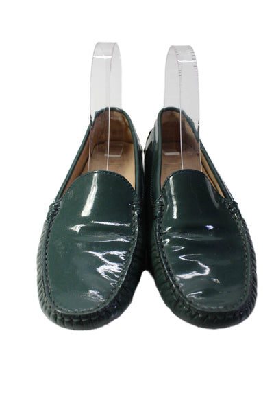 Tods Womens Patent Leather Round Toe Slip On Loafers Flats Green Size 37 7