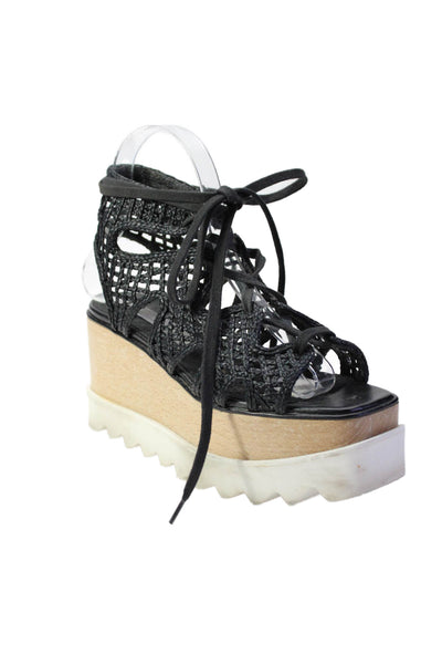 Stella McCartney Womens Lace Up Open Toe Platform Sandals Black Size 36 6