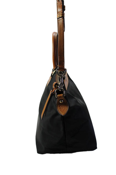 Dooney & Bourke Womens Black Leather Trim Zip Medium Satchel Bag Handbag