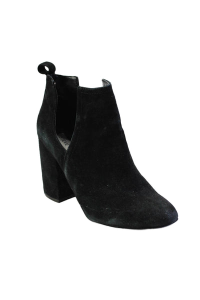 Steve Madden Womens Side Slip Block Heel Ankle Booties Black Suede Size 6.5