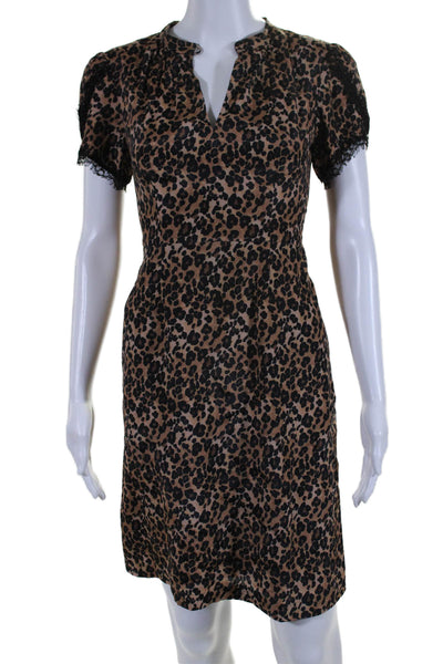 Nanette Lepore Women's Lace Trim Short Sleeves Mini Dress Animal Print Size 0