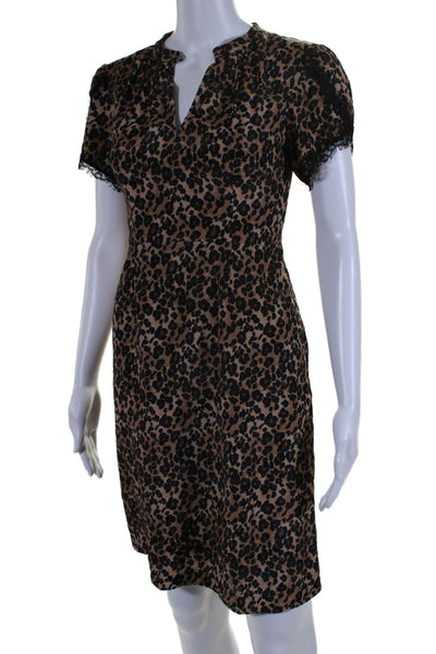 Nanette Lepore Women's Lace Trim Short Sleeves Mini Dress Animal Print Size 0