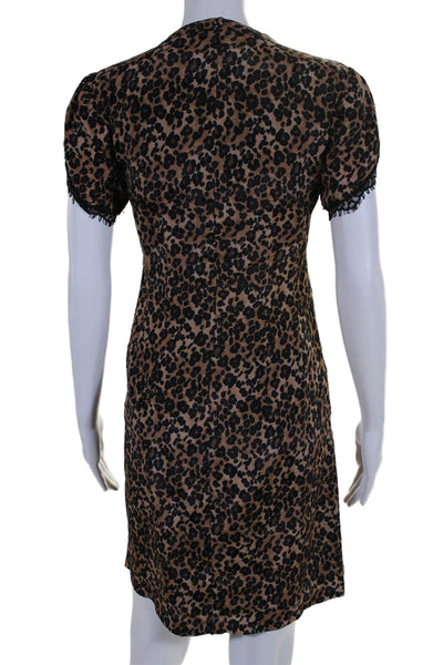 Nanette Lepore Women's Lace Trim Short Sleeves Mini Dress Animal Print Size 0