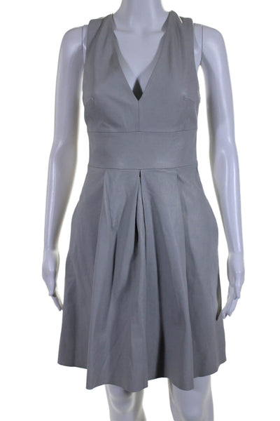 BR Women's Leather V-Neck Sleeveless Pleated Flare Mini Dress Gray Size 0