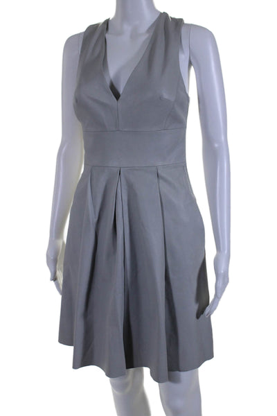 BR Women's Leather V-Neck Sleeveless Pleated Flare Mini Dress Gray Size 0