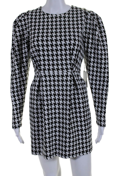 Lini Women's  Long Sleeves Pleated Front Houndstooth Mini Dress Black Size XS