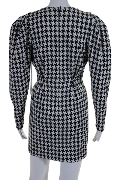 Lini Women's  Long Sleeves Pleated Front Houndstooth Mini Dress Black Size XS