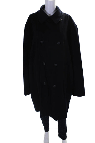 Nautica Women's Collared Pockets Double Breasted Wool Long Coat Black Size 48