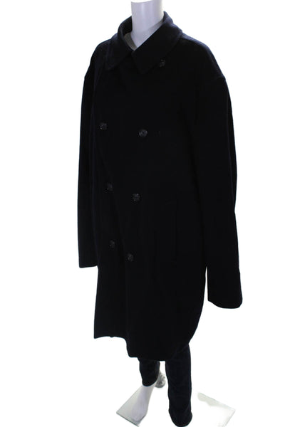 Nautica Women's Collared Pockets Double Breasted Wool Long Coat Black Size 48