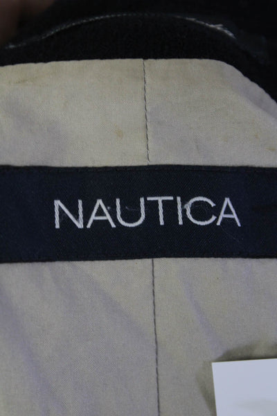 Nautica Women's Collared Pockets Double Breasted Wool Long Coat Black Size 48