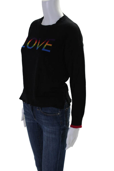 Sundry Womens Wool Graphic Long Sleeve Fray Rainbow Lining Top Black Size 0