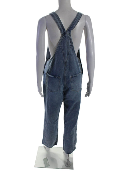 Kan Can Womens Denim Sleeveless Straight Leg Overalls Blue Cotton Size Small