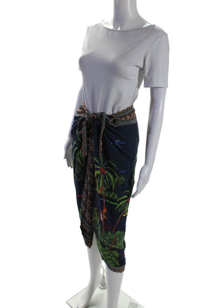 Farm Womens Abstract Print Wrap Skirt Navy Blue Green Size Petite Petite