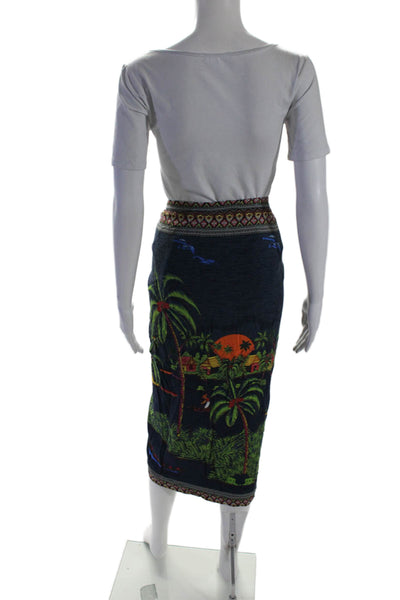 Farm Womens Abstract Print Wrap Skirt Navy Blue Green Size Petite Petite