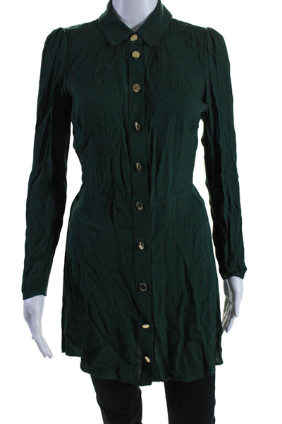 Reformation Long Sleeve Collar Gold Tone Hardware Button Up Blouse Green Size 2