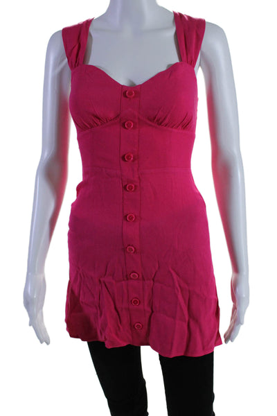 Reformation Womens Sleeveless Zip Faux Buttons Blouse Hot Pink Size XS