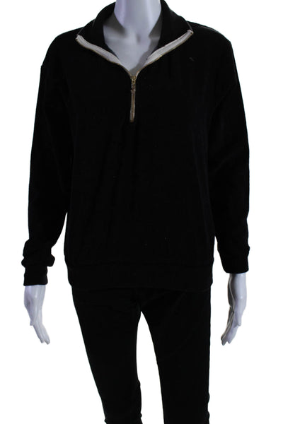 Doen Womens Cotton Front Zip Long Sleeve Pullover Sweater Black Size XS