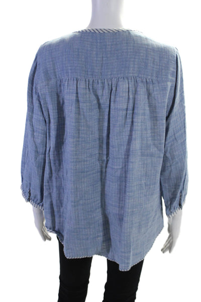 Mngorpt Olpny Women's Round Neck Tassel Long Sleeves Blouse Blue Size L