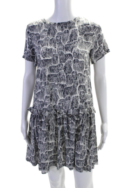 Opening Ceremony Womens Short Sleeve Abstract Print Dress Silk White 2