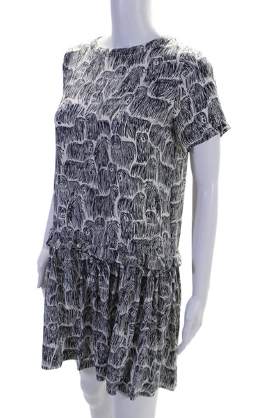 Opening Ceremony Womens Short Sleeve Abstract Print Dress Silk White 2