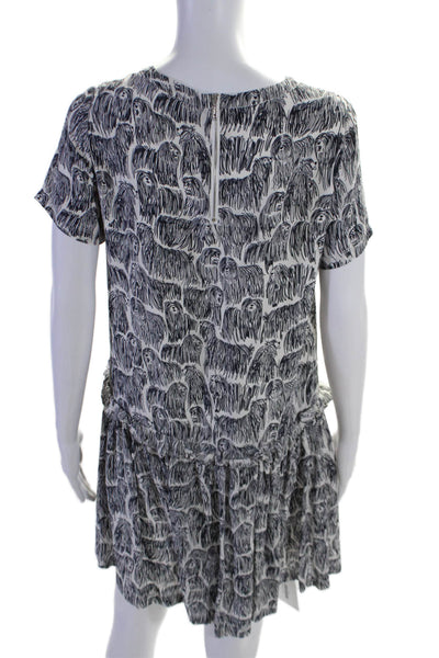 Opening Ceremony Womens Short Sleeve Abstract Print Dress Silk White 2