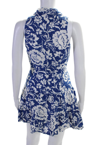 Zara Womens Blue Floral Eyelet Collar Sleeveless Button Front Shift Dress SizeXS