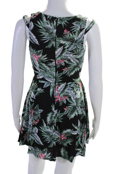 J.O.A. Womens Linen Black Green Floral Cut Out Sleeveless Mini Dress Size XS