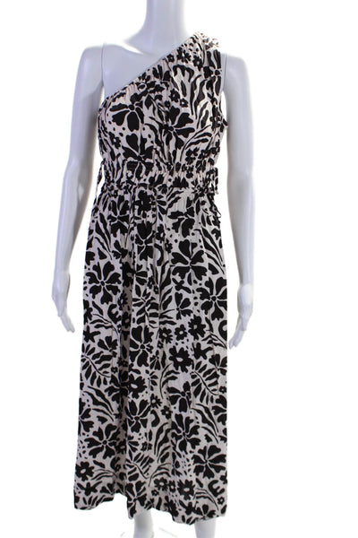 Faithfull The Brand Womens White Black Floral One Shoulder Shift Dress Size 2