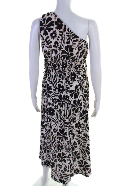 Faithfull The Brand Womens White Black Floral One Shoulder Shift Dress Size 2