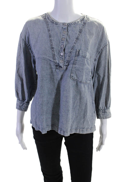 Pilcro and the Letterpress Anthropologie Womens Blue Chambray Blouse Top Size XS